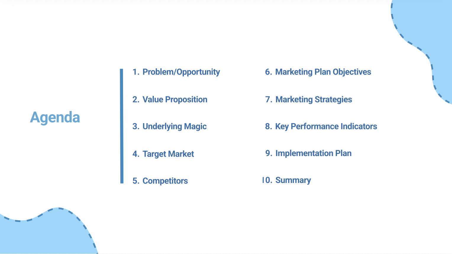Insight 360 marketing plan agenda with strategy, objectives, and performance indicators