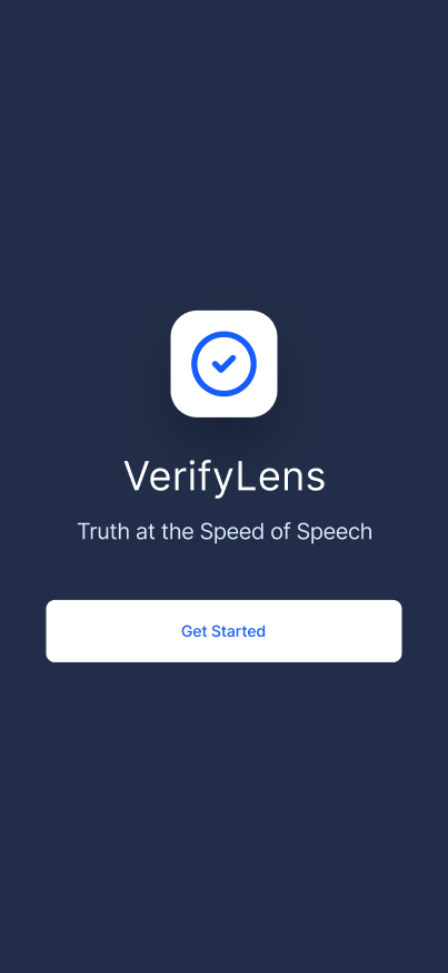 VerifyLens welcome screen