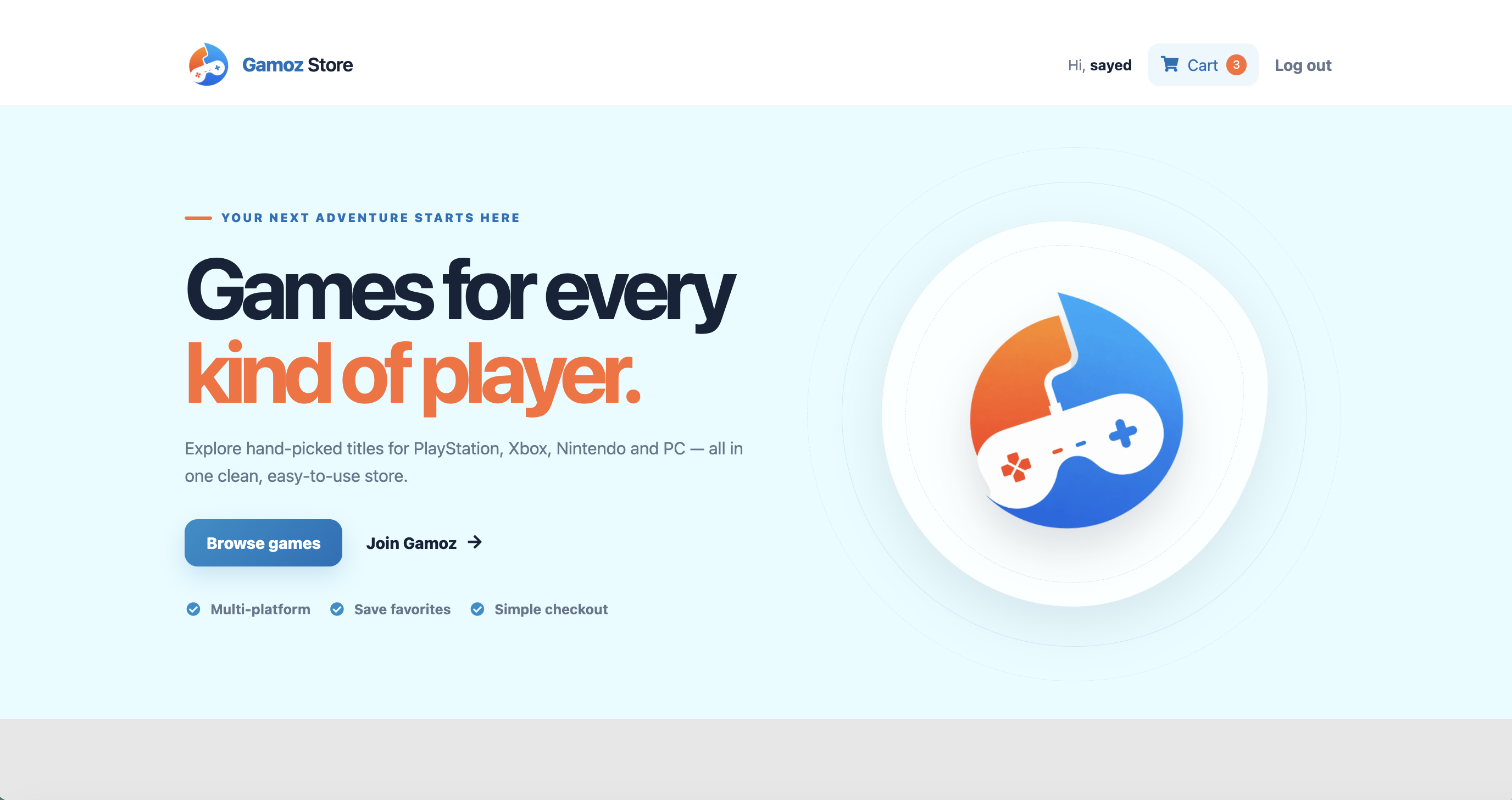 Gamoz Store homepage