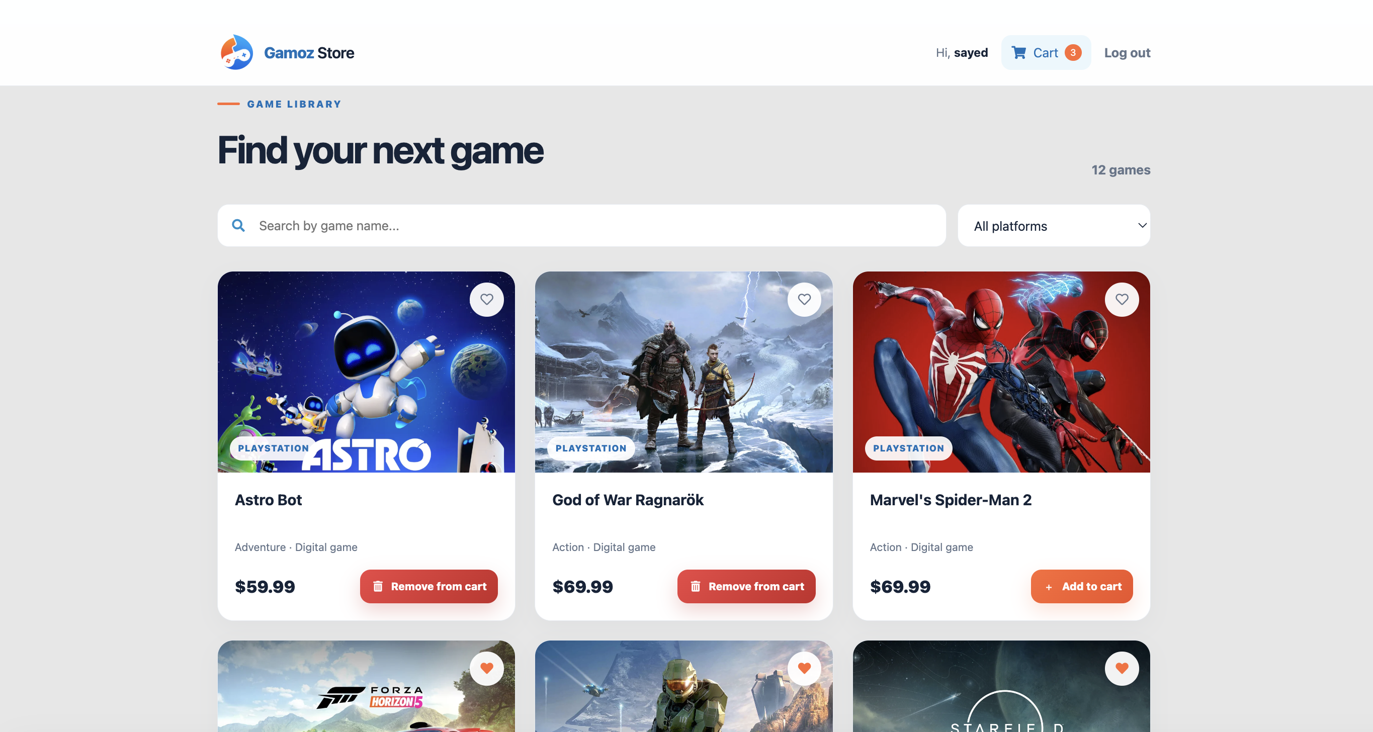 Gamoz Store game catalog