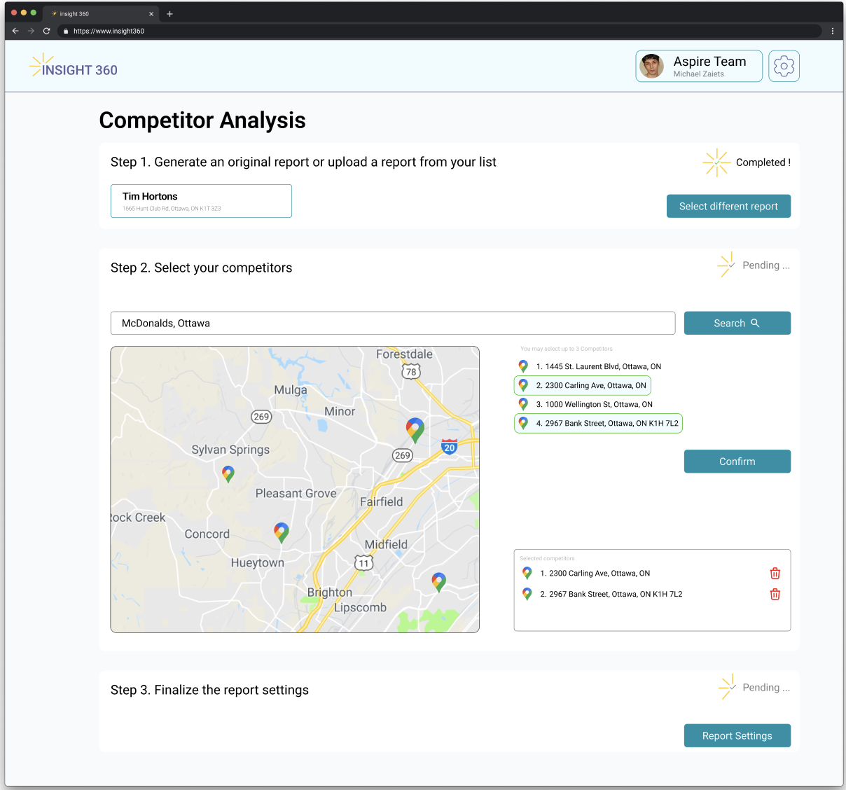 Insight 360 competitor analysis interface